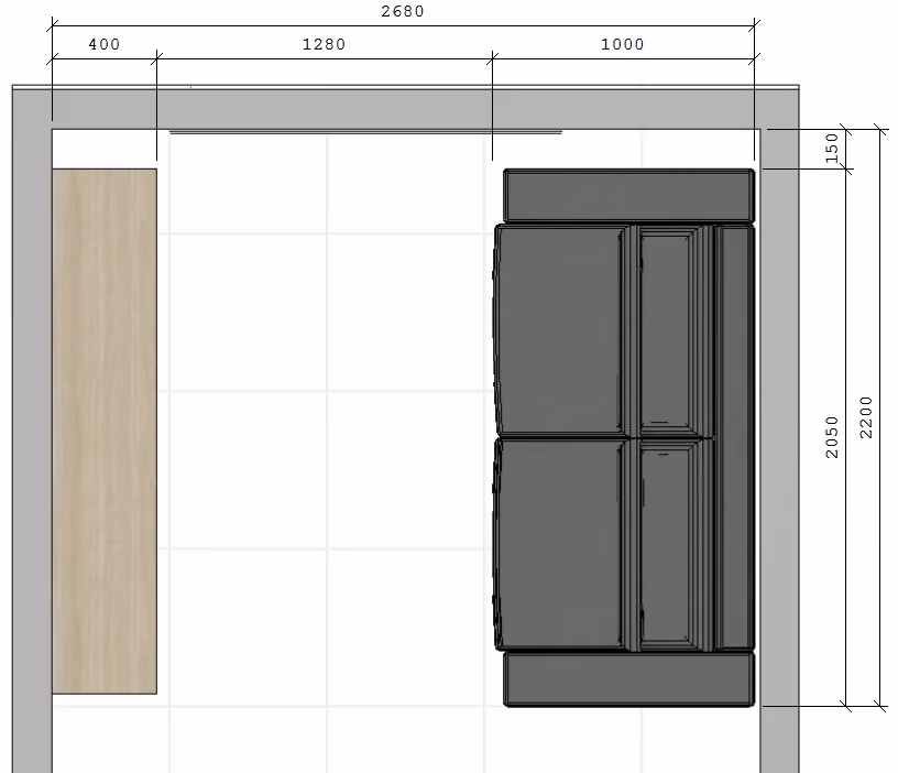 Layout de sala de TV com medidas de rack, sofá e circulação